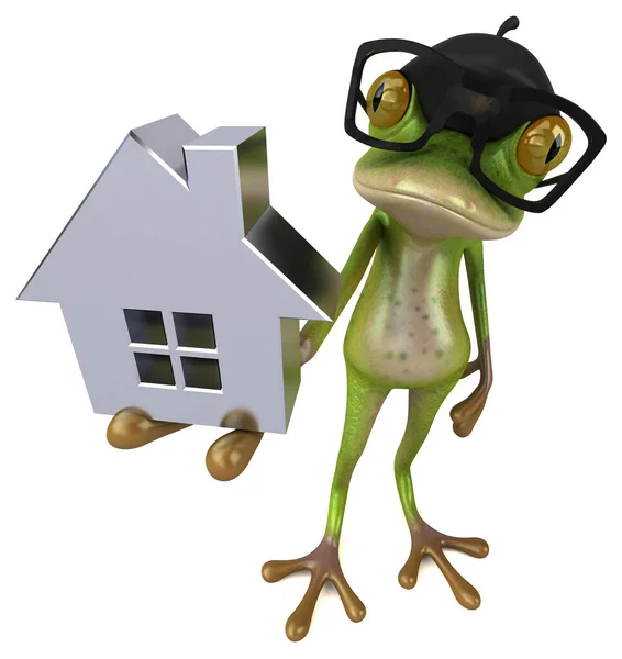 Lustiger Französischer Frosch Mit Haus Illustration — Stockfoto