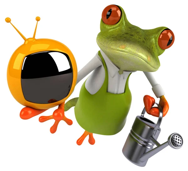 Lustiger Froschgärtner Mit Fernseher Illustration — Stockfoto