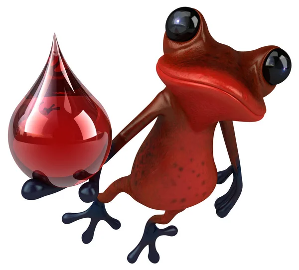 ドロップ付きの楽しい赤いカエル 3Dイラスト — ストック写真