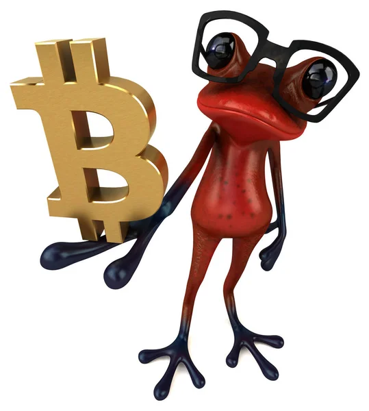 Bitcoin Ile Eğlenceli Kırmızı Kurbağa Llüstrasyon — Stok fotoğraf