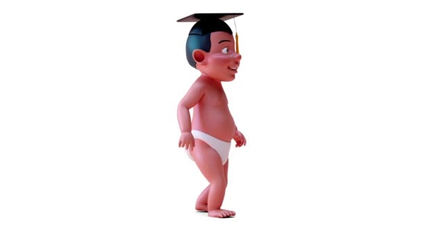 Animation Cartoon Character Indian Baby Student Walking — Stock Video