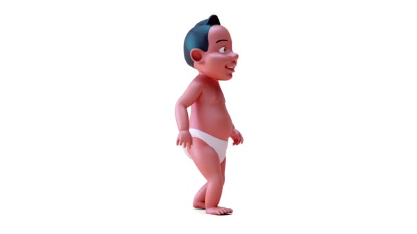 漫画のキャラクターインドの赤ちゃんの歩行の3Dアニメーション — ストック動画