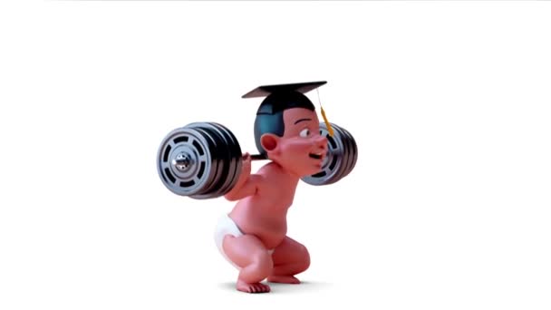 Animation Cartoon Character Baby Doing Squats — Stock Video