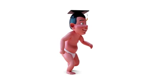 Animación Personaje Dibujos Animados Indio Bebé Estudiante Corriendo — Vídeos de Stock