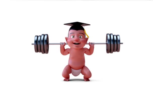 Animatie Van Een Stripfiguur Baby Doet Squats — Stockvideo