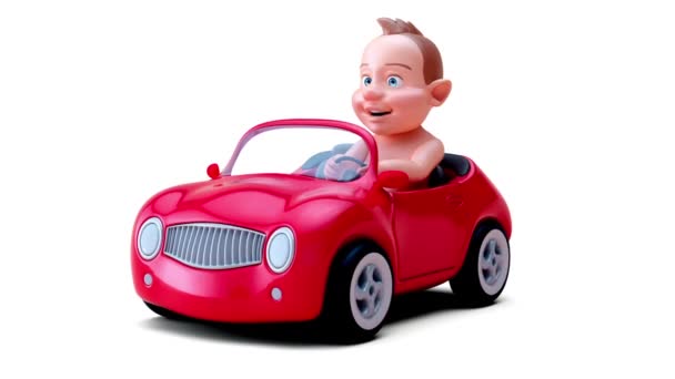 汽车上卡通人物婴儿的3D动画 — 图库视频影像