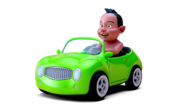 汽车上卡通人物婴儿的3D动画 — 图库视频影像