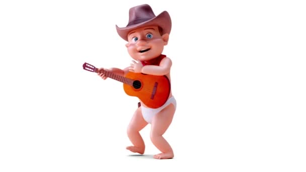 Animáció Egy Rajzfilm Karakter Baby Cowboy Gitár — Stock videók