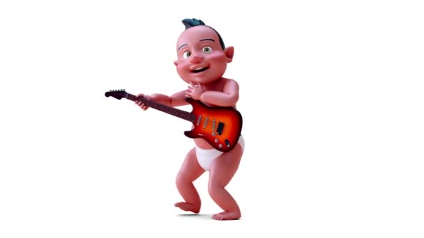 Animação Bebê Índio Personagem Desenho Animado Com Guitarra — Vídeo de Stock