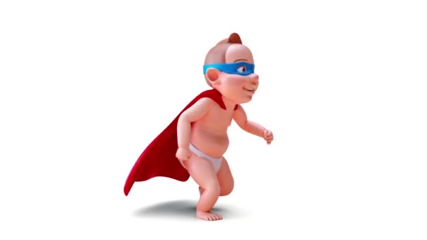 Animation Cartoon Character Baby Super Hero Running — Stock Video