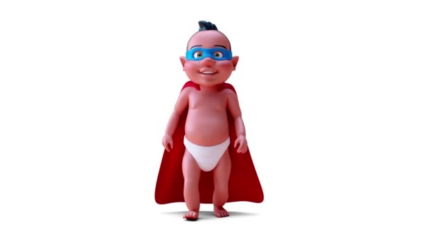Çizgi Film Karakteri Bebek Süper Kahraman Yürüyüşünün Boyutlu Animasyonu — Stok video