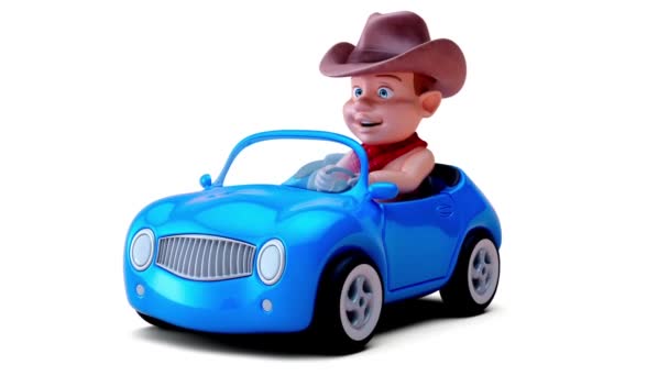 卡通人物牛仔宝宝在车上的3D动画 — 图库视频影像
