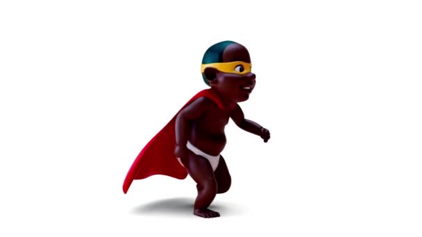 Animation Cartoon Character African Baby Super Hero Running — Stock Video