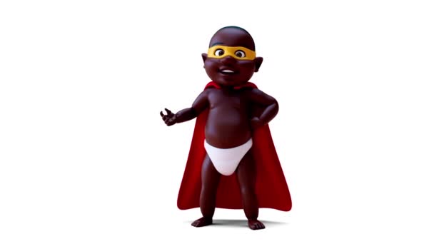 Animación Personaje Dibujos Animados Africano Bebé Super Héroe Mostrando Mano — Vídeo de stock