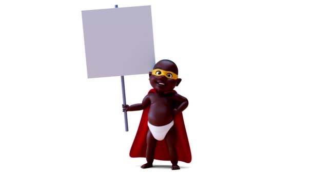 Animation Cartoon Character African Baby Super Hero Board — Stock Video