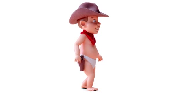 Animering Tecknad Karaktär Baby Cowboy Promenader — Stockvideo