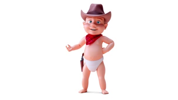 Animatie Van Een Stripfiguur Baby Cowboy Met Hand — Stockvideo