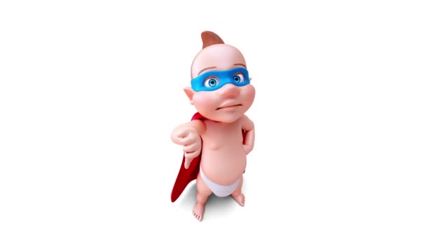 Animación Personaje Dibujos Animados Bebé Super Héroe Con Pulgar Hacia — Vídeos de Stock
