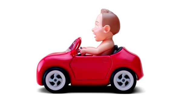 Animation Einer Zeichentrickfigur Baby Auf Auto — Stockvideo