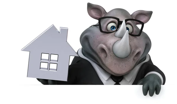 Rolig Noshörning Med Hus Illustration — Stockfoto