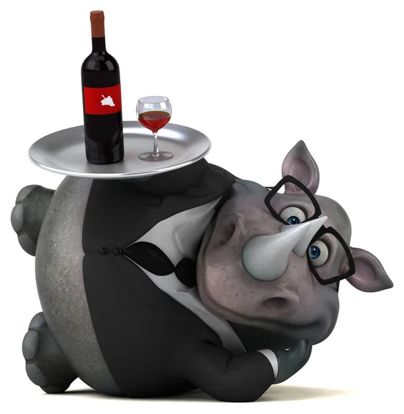Rinoceronte Divertido Com Vinho Ilustração — Fotografia de Stock