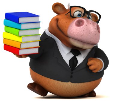 Kitaplı eğlenceli inek - 3D Görüntü