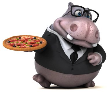 Pizza ile eğlenceli su aygırı - 3D Görüntü