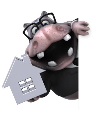 Evle eğlenceli su aygırı - 3D İllüstrasyon