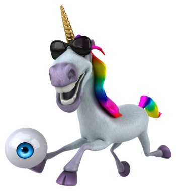 Gözü olan eğlenceli tek boynuzlu at - 3D İllüstrasyon