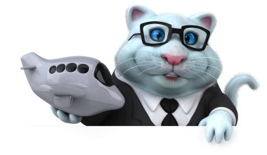 Uçakla eğlenceli kedi - 3D Görüntü