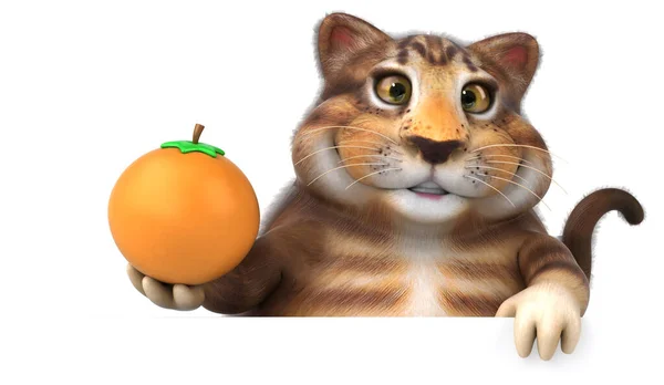 Gato Divertido Con Naranja Ilustración — Foto de Stock
