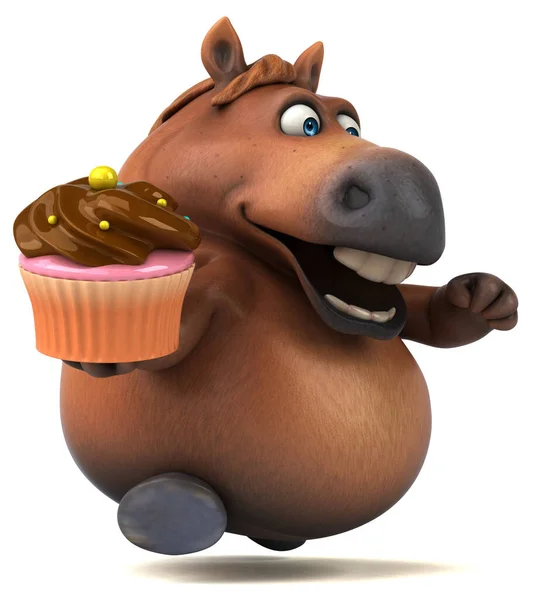 カップケーキと楽しい馬 3Dイラスト — ストック写真