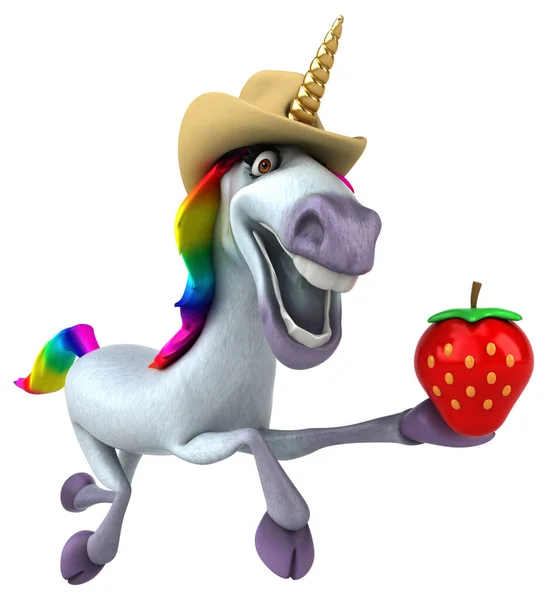 Unicorno Divertente Con Fragola Illustrazione — Foto Stock