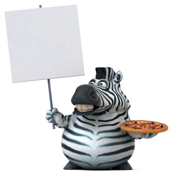 Zebra Divertente Con Pizza Illustrazione — Foto Stock