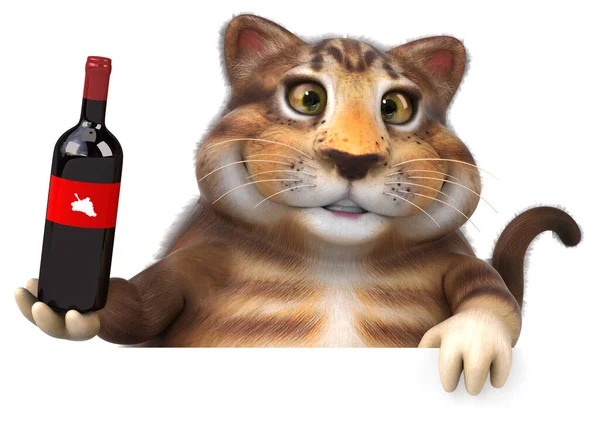 Gato Divertido Com Vinho Ilustração — Fotografia de Stock