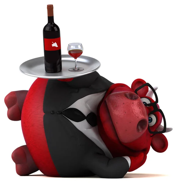 Röd Tjur Med Vin Illustration — Stockfoto