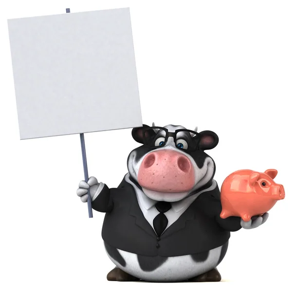 Vaca Divertida Com Banco Porquinho Ilustração — Fotografia de Stock