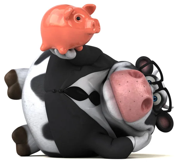 Vaca Divertida Com Banco Porquinho Ilustração — Fotografia de Stock