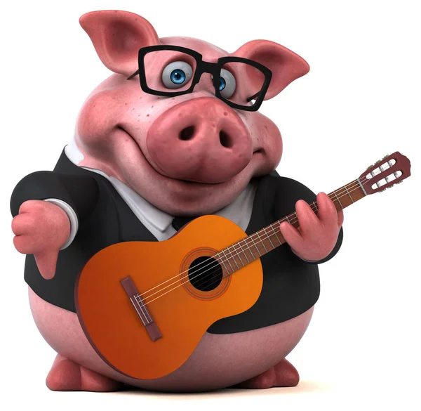 Cochon Amusant Avec Guitare Illustration — Photo