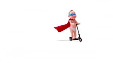 Bir çizgi film karakterinin 3 boyutlu animasyonu Scooter 'daki bebek süper kahraman