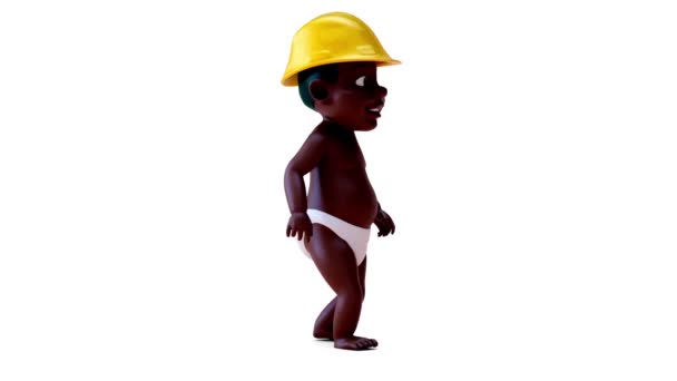 头盔中卡通人物婴儿的3D动画 — 图库视频影像