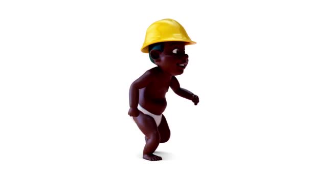 Animation Cartoon Character Baby Helmet Running — Stock Video