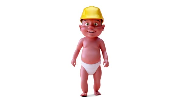 Animatie Van Een Stripfiguur Baby Helm — Stockvideo