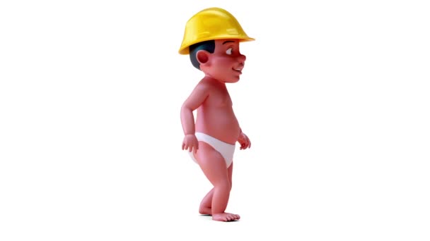 Animatie Van Een Stripfiguur Baby Helm — Stockvideo