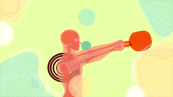 Anatomía Hombre Rayos Con Kettlebell Ilustración — Vídeo de stock