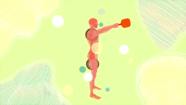 Anatomía Hombre Rayos Con Kettlebell Ilustración — Vídeos de Stock