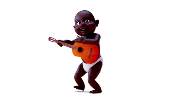 Animation Cartoon Character Baby Guitar — Stock Video