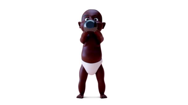 Animation Einer Zeichentrickfigur Baby Mit Kettlebell — Stockvideo