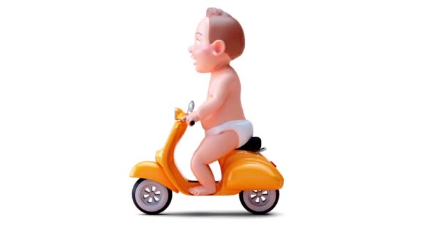 Animation Cartoon Character Baby Scooter — Stock Video