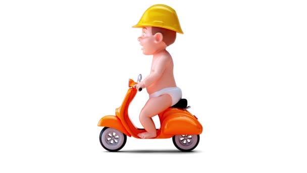 Animation Cartoon Character Baby Scooter — Stock Video